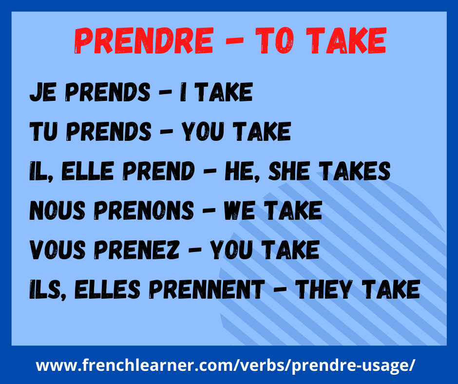 Prendre Conjugation How To Conjugate To Take In French