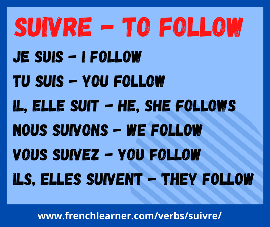 Suivre - To Follow - Verb Conjugation Table + Expressions