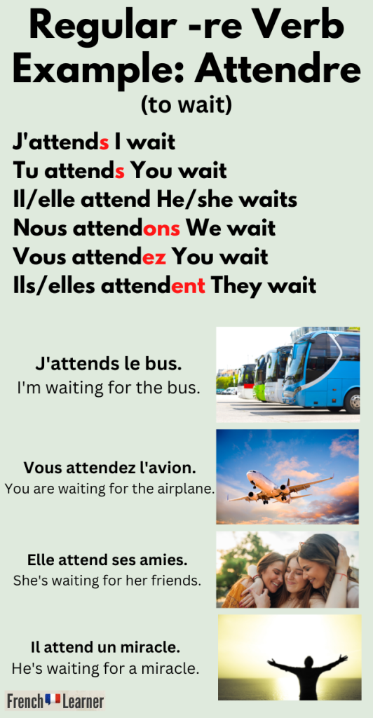 Regular -re verb example: Attendre (to wait)